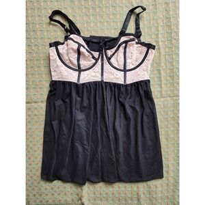Torrid Curve Light Pink Lace And Black Mesh Strappy Babydoll Size 0 (Large)
